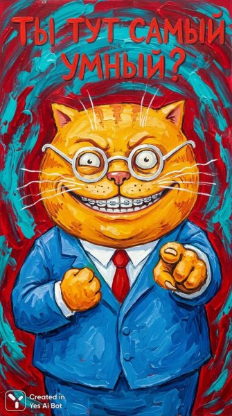 Нахальный кот в деловом костюме и скетч наивного экспрессионизма. Картинка из нейронной сети Nano-Banana