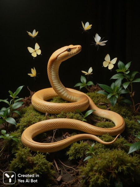 Змея и бабочки: драматичная встреча в стиле голландских мастеров. Генерация из нейронной сети Flux Ai