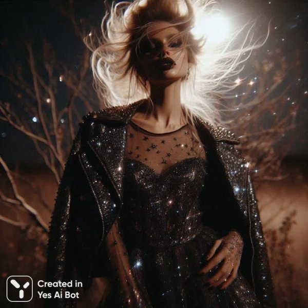 Космическая фитнес-леди в звездном поле: сюрреалистичная готическая красота. Картинка из нейронной сети Dalle