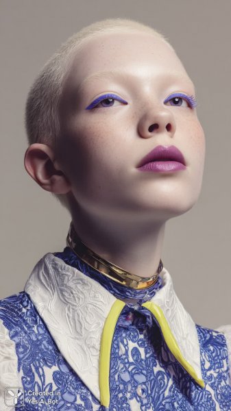 Неоновая красота: альбинос в авангардном стиле и драматичном свете. Изображение из нейросети Midjourney