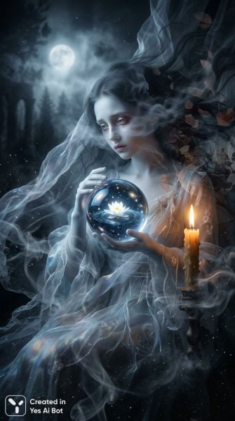 Призрачная дева: лунный свет и кристальное откровение памяти. Картинка из нейронной сети Nano Banana