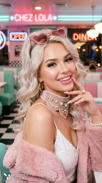 Яркая бимбо в стиле ретро: нежная элегантность и дерзкий гламур. Изображение из нейросети Нано Банана