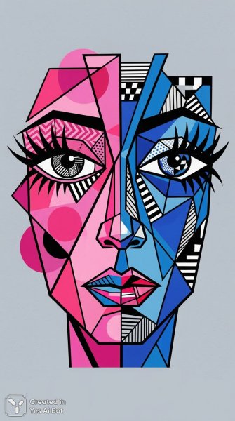 Кубистический портрет с яркими цветами и геометрическим узором. Изображение из нейросети Нано Банана