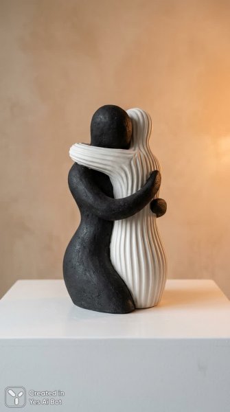 Объятие форм: скульптура в стиле минимализма и фотореализме. Картинка из нейросети Nano Banana