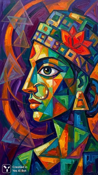 Яркий портрет: игра красок и форм в стиле кубизма. Картинка из нейронной сети Нано Банана