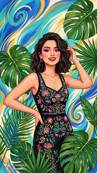 Яркий образ: смелые цвета и минимализм в стиле глянцевого журнала. Картинка из нейронной сети Nano-Banana