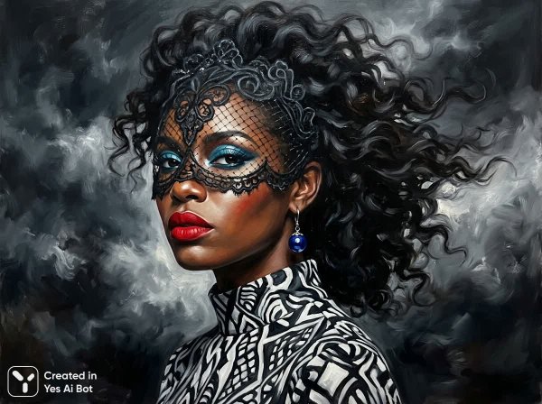 Загадочный портрет: взгляд сквозь кружева и тайны темного мира. Нейросеть Нано Банана