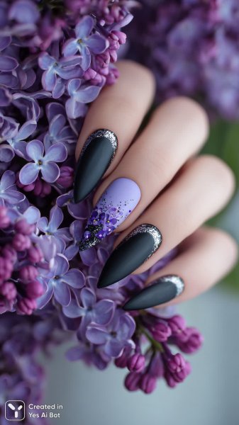 Элегантный маникюр: сочетание матового и металлического с цветочным акцентом. Генерация из нейронной сети Midjourney