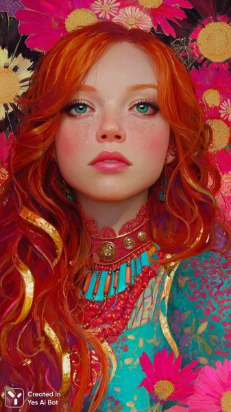 Ослепительная красавица в стиле ар-деко и модерн с огненными волосами. Генерация из нейронной сети Миджорни