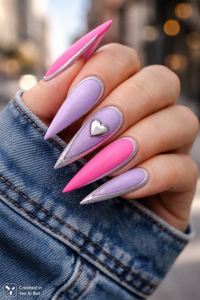 Яркие ногти с серебром и блестками в городском стиле. Изображение из нейронной сети Sora Image