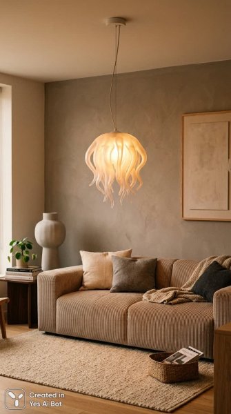 Медиуза в подвеске: мягкий свет и скульптурный декор. Нейронная сеть Nano Banana