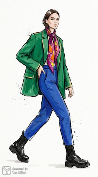 Современная мода: яркий скетч в технике темпера и линии. Изображение из нейросети Nano Banana