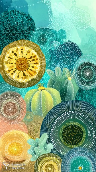 Загадочный мир кактусов и солнца в психоделическом стиле. Генерация из нейронной сети Миджорни