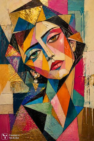 Кубистический портрет: фрагменты цвета и современная элегантность. Картинка из нейронной сети Sora
