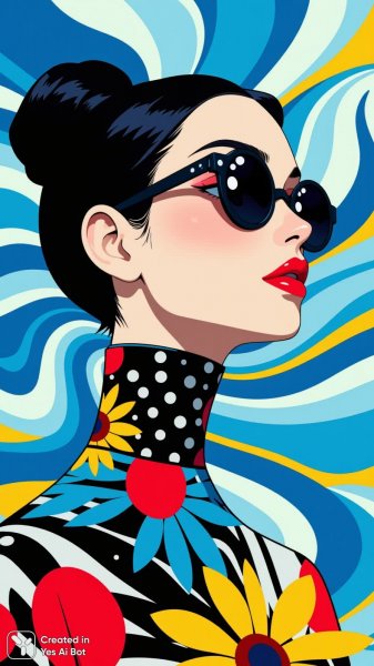 Яркий образ в смелых узорах и динамичном фоне современной моды. Нейронная сеть Flux Ai