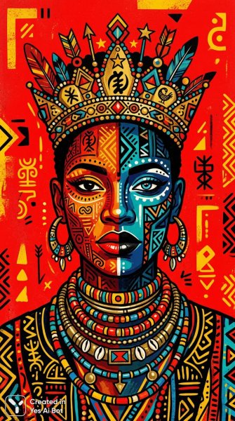 Яркий этнический портрет: игра цветов и африканских мотивов. Нейросеть Nano Banana