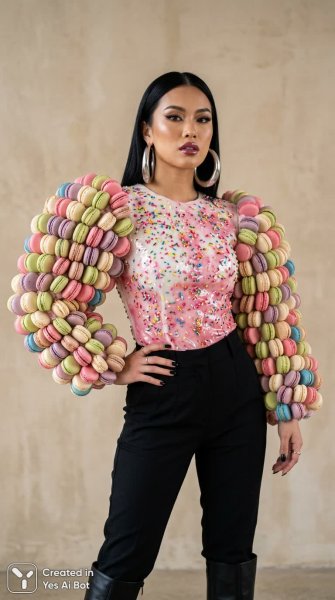 Подробнее о "Яркий образ: макаронный шик и современная мода. Картинка из нейросети Nano-Banana"