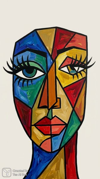 Яркий кубизм: портрет с геометрией и насыщенными цветами. Генерация из нейросети Nano Banana