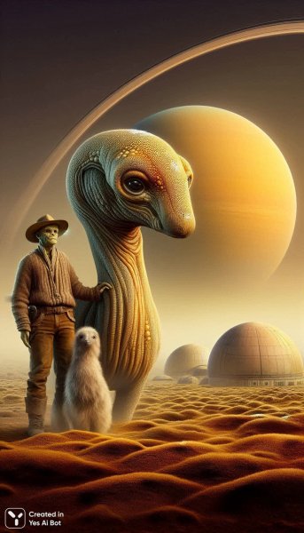 Жизнь на Титане: фермер и его мир в акриловых красках. Картинка из нейронной сети Dalle 3