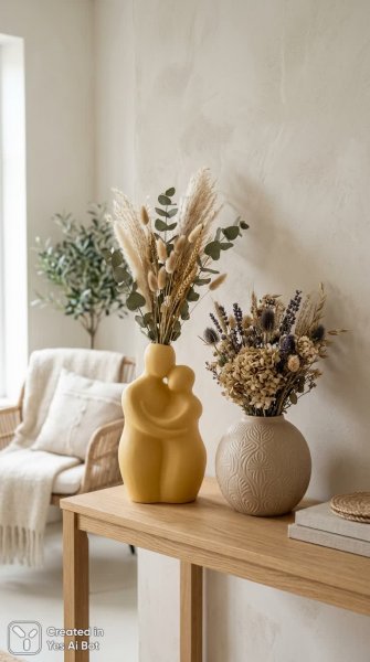 Нежность форм и теплая палитра в минималистичном интерьере. Нейросеть Nano Banana