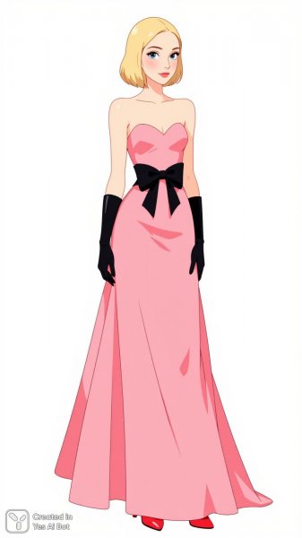 Изысканный образ в розовом платье с черной лентой и элегантными аксессуарами. Нейросеть Flux