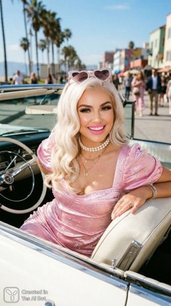 Яркая бимбо в розовом латексе: гламур и дерзкий стиль. Картинка из нейросети Нано Банана