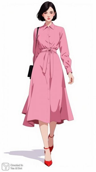 Элегантная уверенность в розовом платье с акцентом на детали. Картинка из нейронной сети Flux