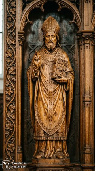 Древняя святость: деревянная скульптура в лучах времени и мастерства. Генерация из нейросети Nano-Banana