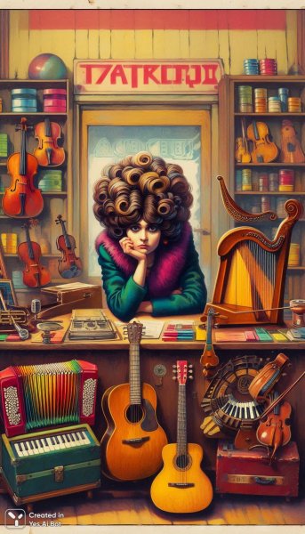 Советская музыкальная лавка: ностальгия по семидесятым в акриловой живописи. Генерация из нейросети Dalle