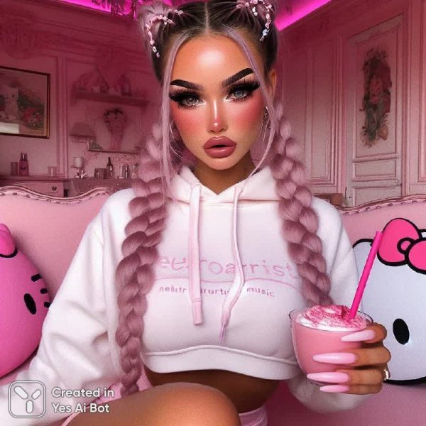 Аналоговый гламур: розовая мечта в уютной комнате Hello Kitty. Нейросеть Далли 3