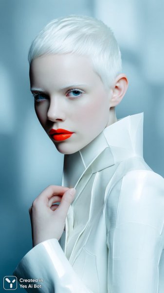 Альбино в авангардном кутюр: смелый образ и неоновый акцент. Картинка из нейронной сети Midjourney