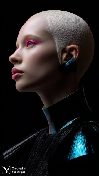 Альбино в неоновых тонах: портрет высокой моды для глянцевого журнала. Картинка из нейронной сети Midjourney