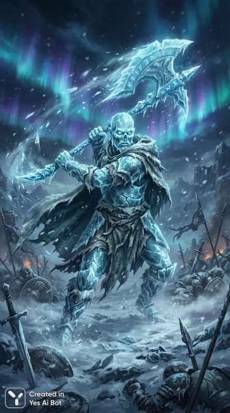 Ледяной воин: Мощь и печаль замерзшего поля боя. Изображение из нейросети Nano Banana