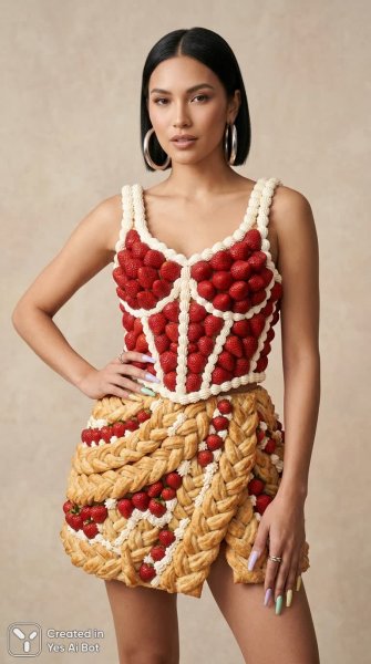 Подробнее о "Клубничный корсет и пастельные ногти: гиперреалистичный модный снимок. Картинка из нейронной сети Nano-Banana"