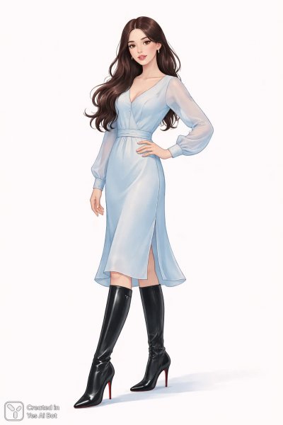 Элегантность в голубом: женственный образ с кружевными акцентами и яркими деталями. Картинка из нейронной сети Sora images Ai