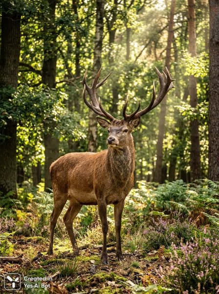 Величественный олень в солнечном лесу: спокойствие и красота природы. Нейросеть Nano Banana