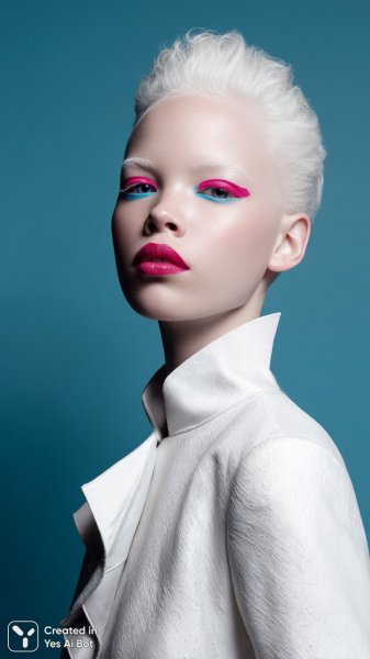 Альбино в ярком образе: смелый взгляд и авангардная мода. Изображение из нейросети Midjourney