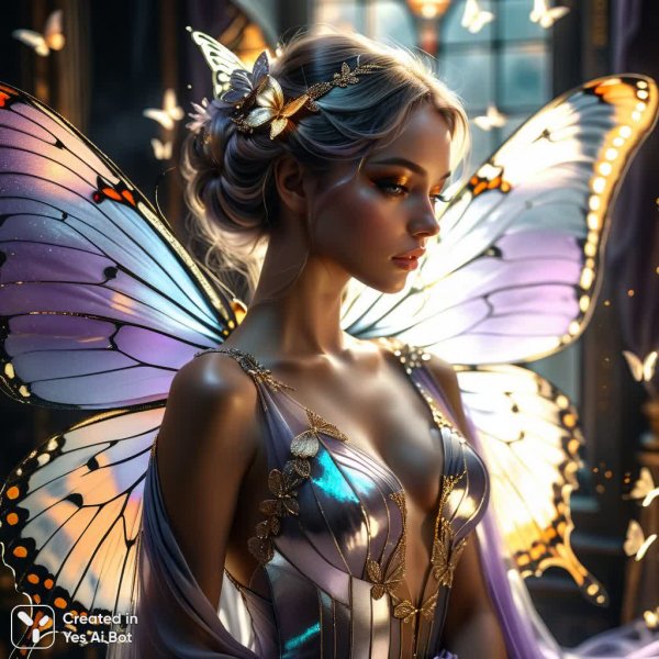 Серебристая бабочка: чувственность в акварельных бликах нежности и света. Картинка из нейронной сети Stable Diffusion
