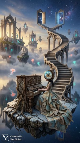 Сновидческая симфония: Острова, время и забытые мелодии. Нейросеть Nano-Banana