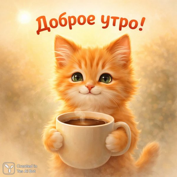 Утро с пушистым котенком и ароматным кофе. Нейросеть Sora Ai Images