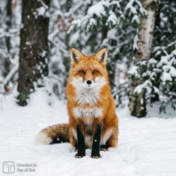 Лиса в зимнем пейзаже: очарование и спокойствие. Генерация из нейросети NanoBanana