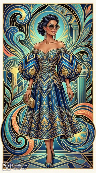 Элегантность в стиле ар-деко: яркая иллюстрация с загадочной женщиной. Генерация из нейронной сети Nano Banana