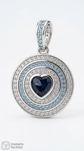 Изысканное серебряное колье с сердцем из синего камня. Изображение из нейронной сети Нано Банана