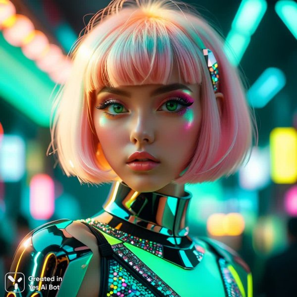 Нежная бимбо в футуристическом мире: макросъемка стиля и мозаичного сияния. Генерация из нейросети Stable Diffusion