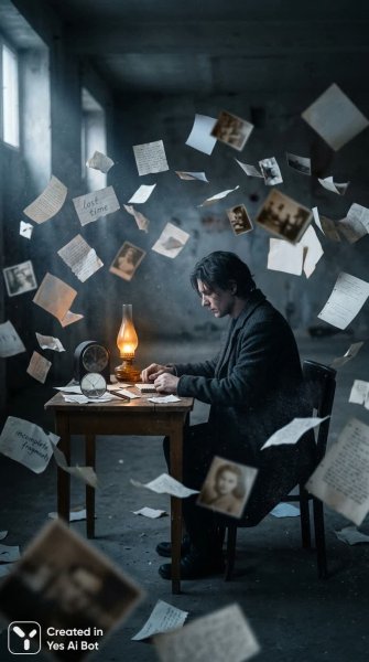 Затерянный в тишине: фрагменты памяти и ускользающее время. Картинка из нейронной сети Nano Banana