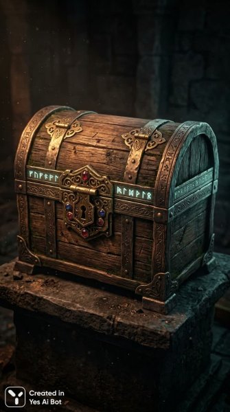 Сокровищница фэнтези: концепт детального игрового актива с рунами и камнями. Картинка из нейросети Нано Банана