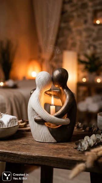 Теплые объятия в бронзовом свете: скульптура уюта и покоя. Генерация из нейросети Nano Banana