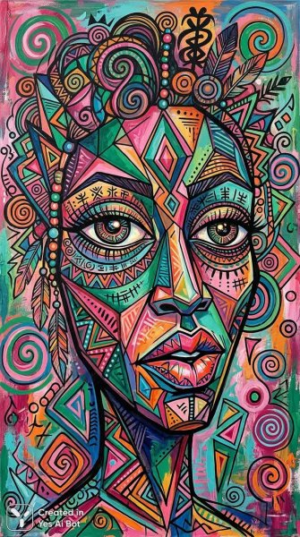 Яркий абстрактный портрет в африканском стиле. Нейронная сеть NanoBanana