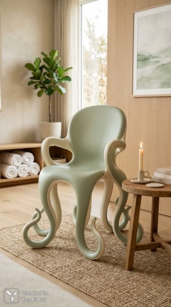 Осьминогий стул: минимализм и природная элегантность. Изображение из нейронной сети Nano Banana