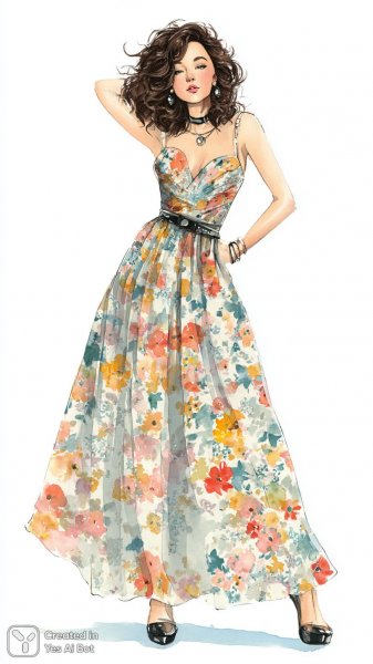 Элегантность и юмор: цветочный образ в белом платье. Картинка из нейронной сети Midjourney